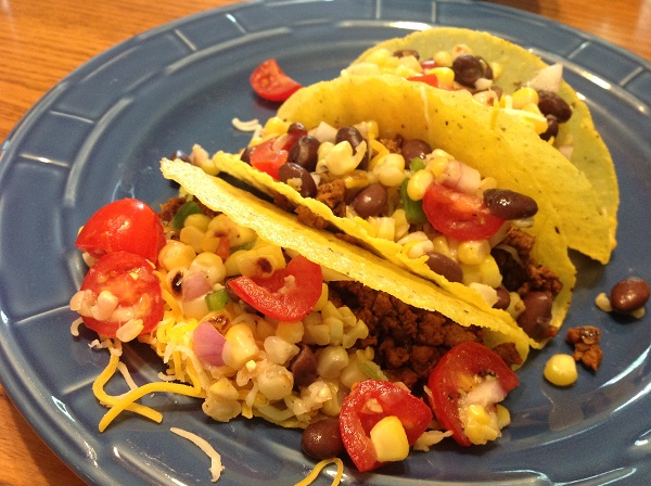 Corn Salsa on Beef Tacos